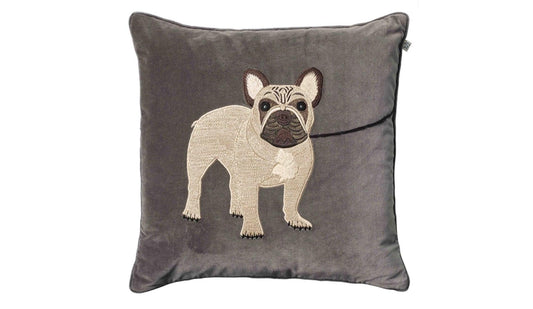 Chhatwal & Jonsson - Chhatwal & Jonsson French Bulldog Samtkissen 50 x 50 cm | Grey - Zierkissen - Sarto Group