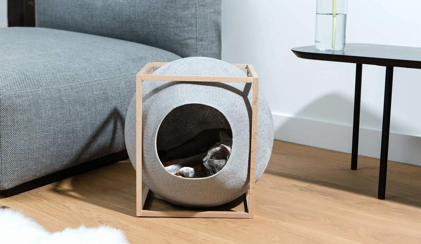 Meyou PARIS - Meyou The Cube Katzenhöhle / Katzenbett | Holz | Hellgrau - Haustierbedarf - Sarto Group