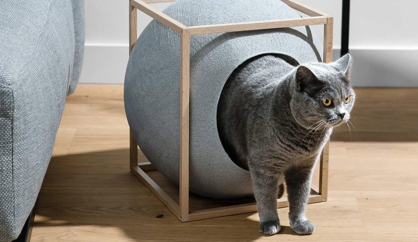 Meyou PARIS - Meyou The Cube Katzenhöhle / Katzenbett | Holz | Hellgrau - Haustierbedarf - Sarto Group