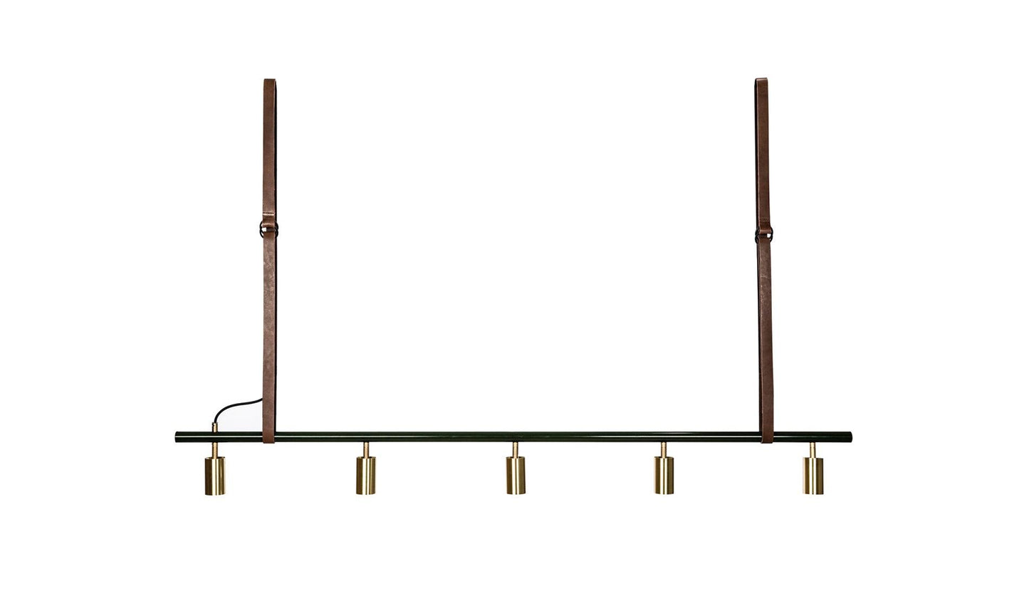 Rubn - Rubn Long John 5 Hängeleuchte - Schwarz/Messing - Leder Braun - 2,5 m - Hängeleuchten - Sarto Group