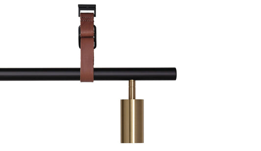 Rubn - Rubn Long John 5 Hängeleuchte - Schwarz/Messing - Leder Braun - 2,5 m - Hängeleuchten - Sarto Group