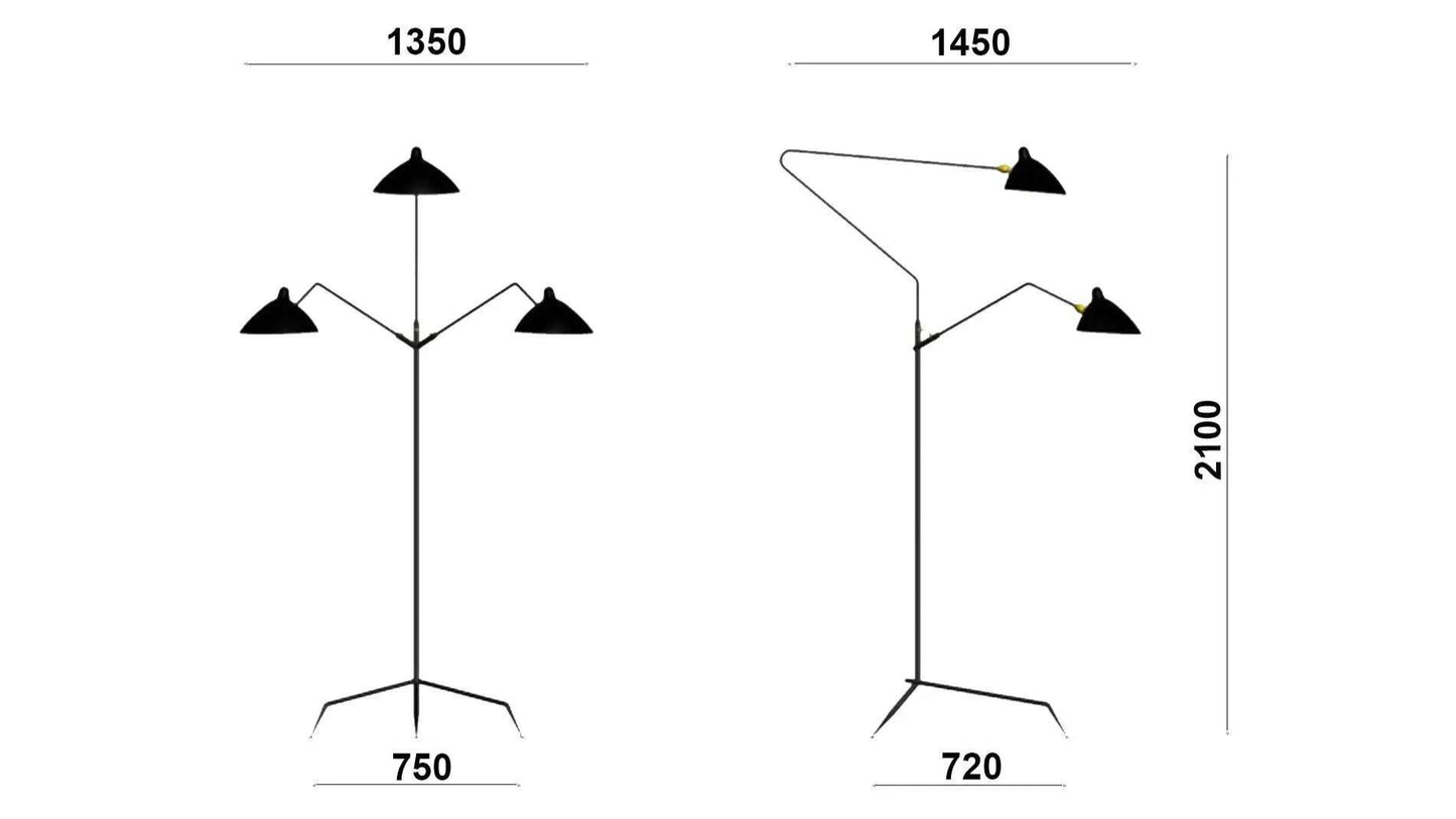 Serge Mouille - Serge Mouille Lampadaire 3 bras Stehleuchte - Stehleuchten - Sarto Group
