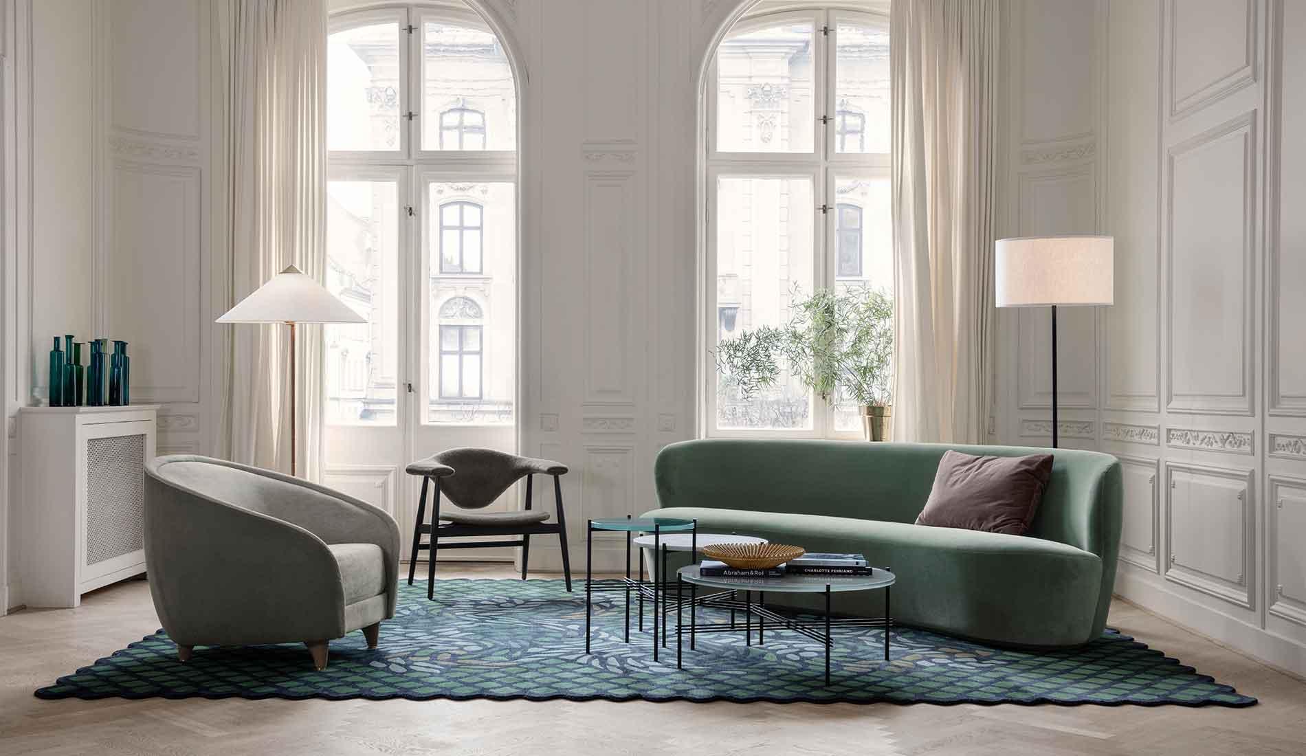 GUBI - GUBI Gravity Stehleuchte | Leinen | Marmor Schwarz - Stehleuchten - Sarto Group
