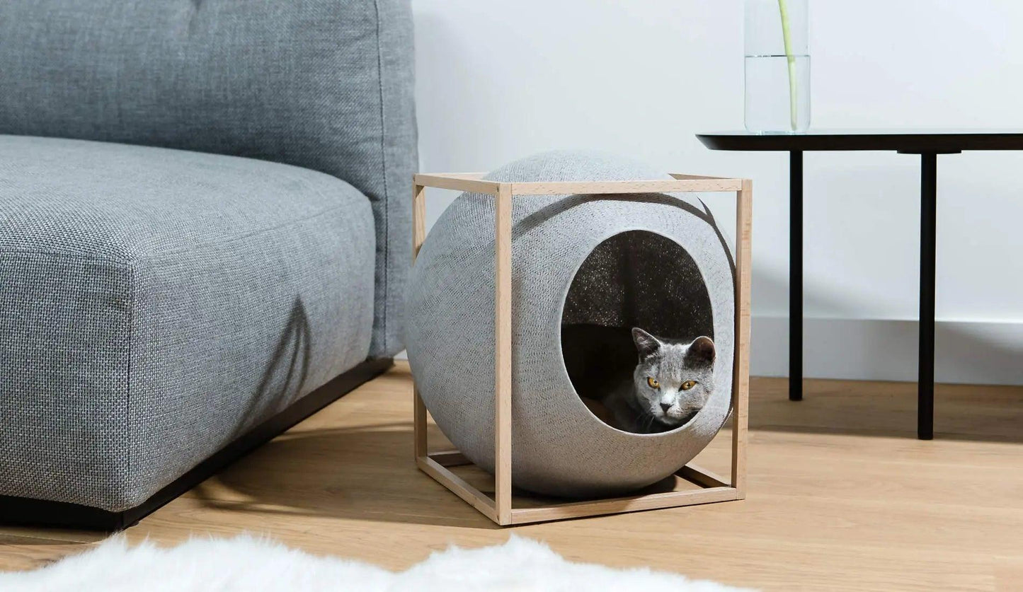 Meyou PARIS - Meyou The Cube Katzenhöhle / Katzenbett | Holz | Hellgrau - Haustierbedarf - Sarto Group