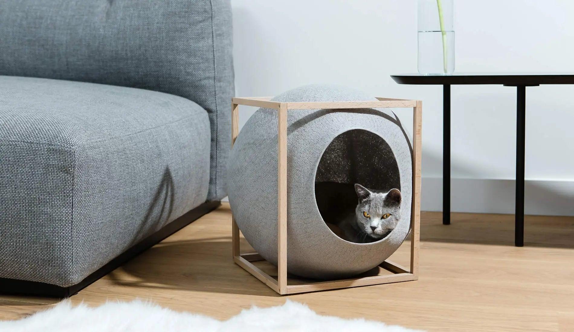 Meyou PARIS - Meyou The Cube Katzenhöhle / Katzenbett | Holz | Hellgrau - Haustierbedarf - Sarto Group
