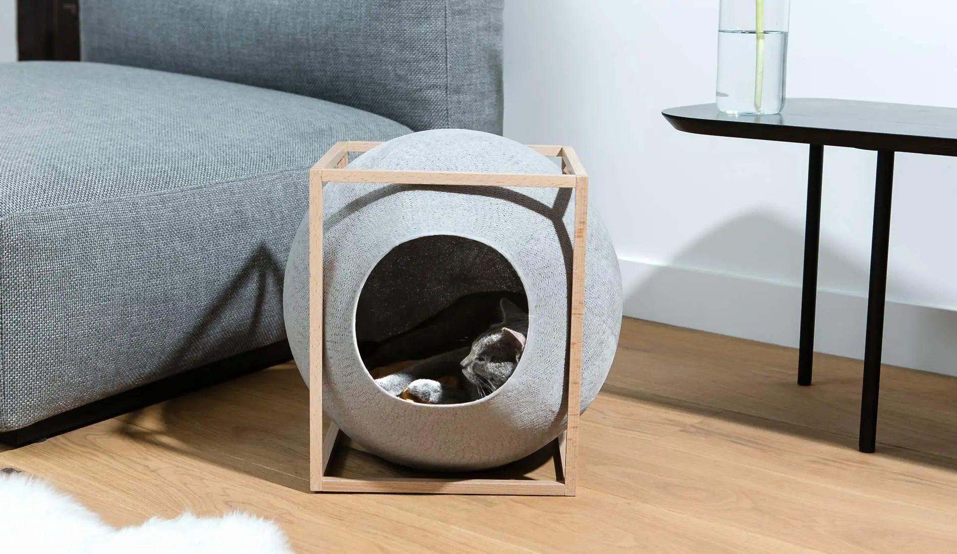 Meyou PARIS - Meyou The Cube Katzenhöhle / Katzenbett | Holz | Hellgrau - Haustierbedarf - Sarto Group
