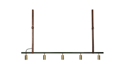 Rubn - Rubn Long John 5 Hängeleuchte - Schwarz/Messing - Leder Braun - 2,5 m - Hängeleuchten - Sarto Group
